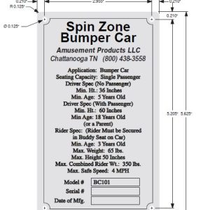 PLATE, DATA, BUMPER CAR WITH BUDDY SEAT